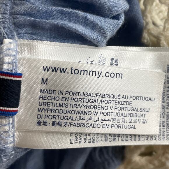 Tommy Hilfiger Crochet Chambray Dress Sleeveless Open Back Blue Ivory SZ Medium - Picture 9 of 12